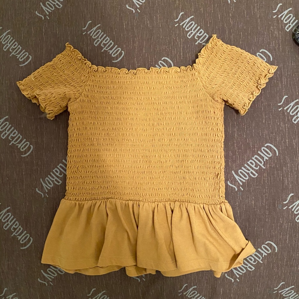 Rusted orange off the shoulder crop top